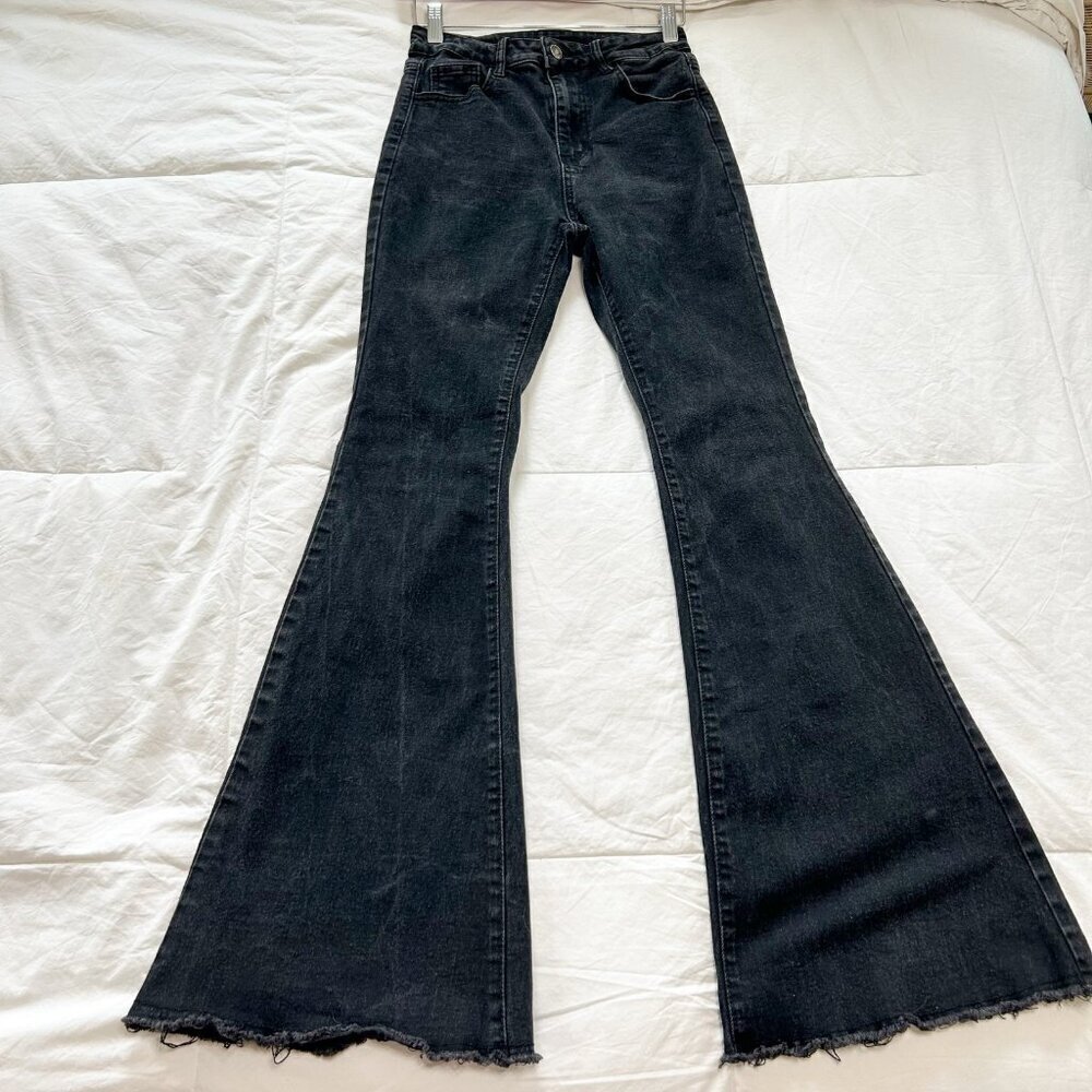 Shein High Rise Flared Black Denim Jeans Cotton Blend Women’s Size Small 4 - Picture 7 of 8